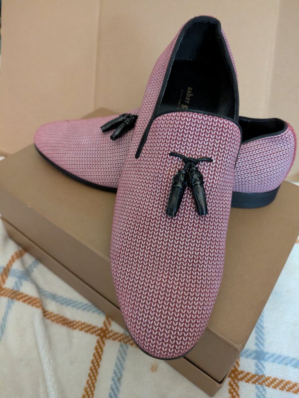 ASHER GREEN men's smoking slippers with assel loafers Size 10.5